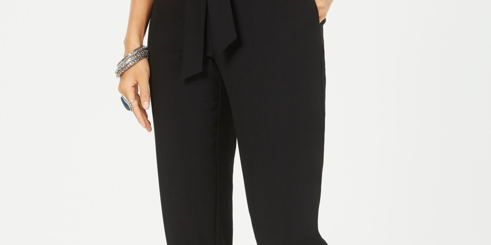 Style & Co Women's Tie Waist Pants Black Size 16  Petite