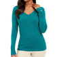 JM Collection Women's Embellished Sleeve V Neck Sweater Green Size Small