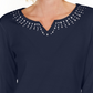 Karen Scott Women's Cotton Studded Split Neck Top Blue Size Small