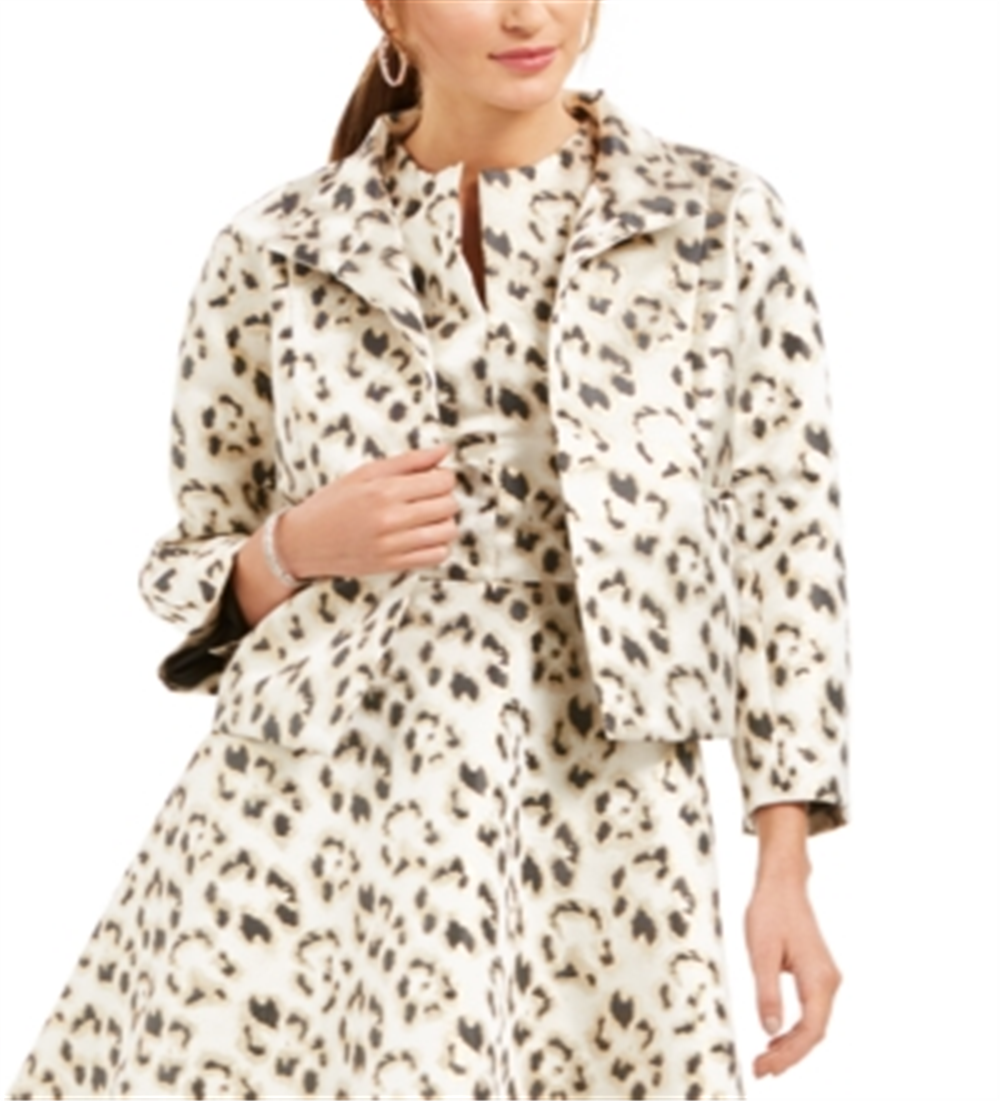 Natori Women's Short Length Blazer Evening Jacket Gold Leopard Size X-Large