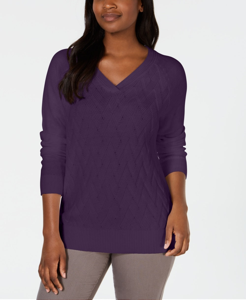 Karen Scott Women's Basket Stitch Sweater Purple Size Small