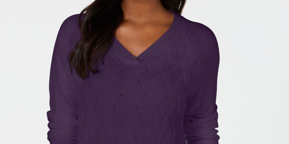 Karen Scott Women's Basket Stitch Sweater Purple Size Small
