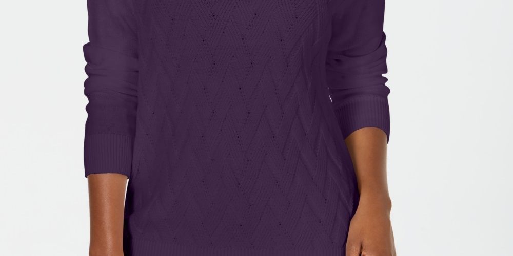 Karen Scott Women's Basket Stitch Sweater Purple Size Small