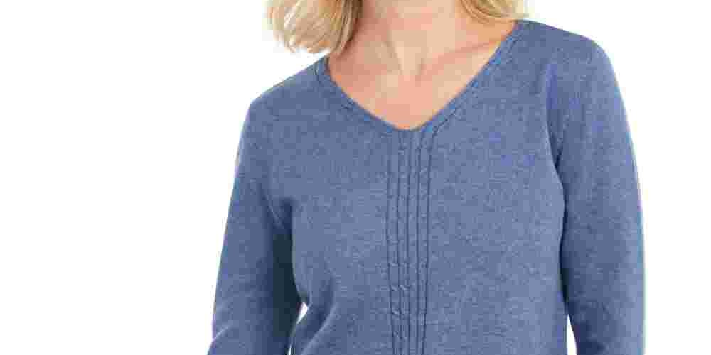 Karen Scott Women's Cotton Cable Knit Sweater Blue Size X-Small