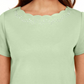 Karen Scott Women's Cotton Scalloped Neck T-Shirt  Green Size Small