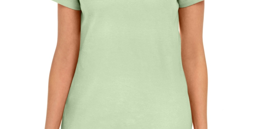 Karen Scott Women's Cotton Scalloped Neck T-Shirt  Green Size Small