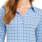 Charter Club Women's 3/4 Sleeve Printed Polo Top Blue Size X-Large