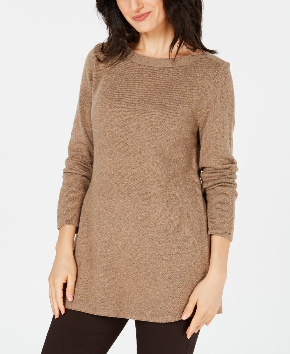 Karen Scott Women's Solid Curved-Hem Tunic  Brown Size X-Small
