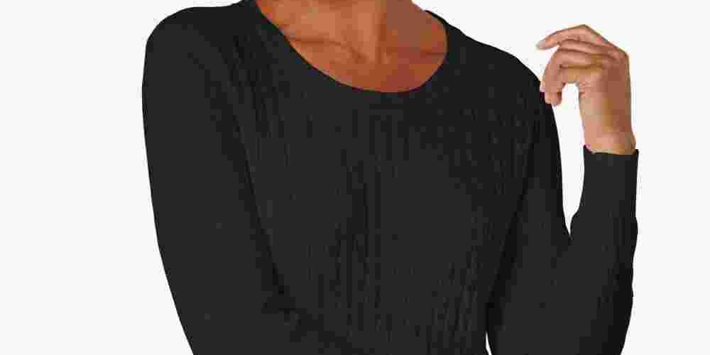 Karen Scott Women's Ribbed Long Sleeve Scoop Neck Sweater Black Size Petite Large