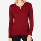 Karen Scott Women's Cotton Cable Knit Keyhole Sweater Red Size Petite X-Large