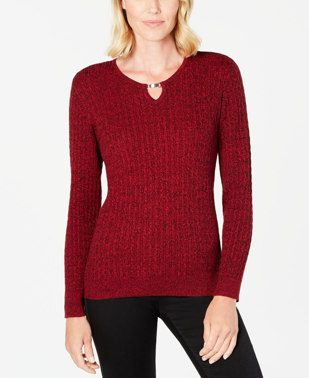 Karen Scott Women's Cotton Cable Knit Keyhole Sweater Red Size Petite X-Large
