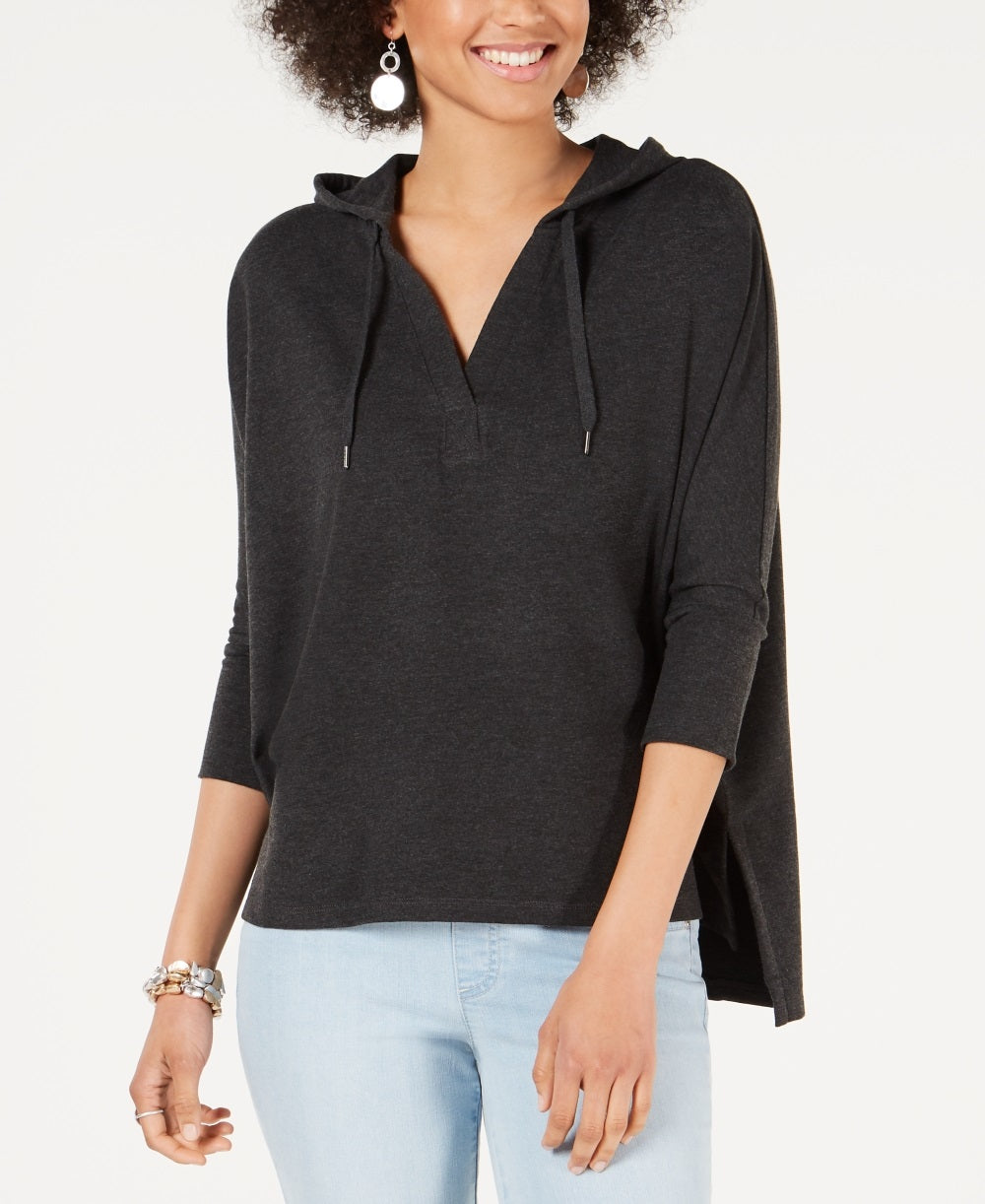 Style & Co Women's Hoodie 3/4 Sleeve Top Black Size X-Small
