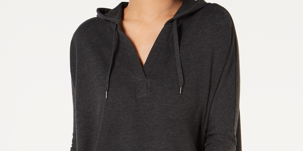 Style & Co Women's Hoodie 3/4 Sleeve Top Black Size X-Small
