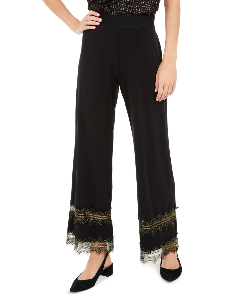 Alfani Women's Lace Inset Palazzo Pants Black Size Petite Small