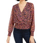 Bar III Women's Smocked Surplice Top Purple Size Small