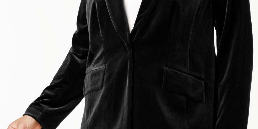 INC International Concepts Women's Velvet Blazer  Black Size 4X