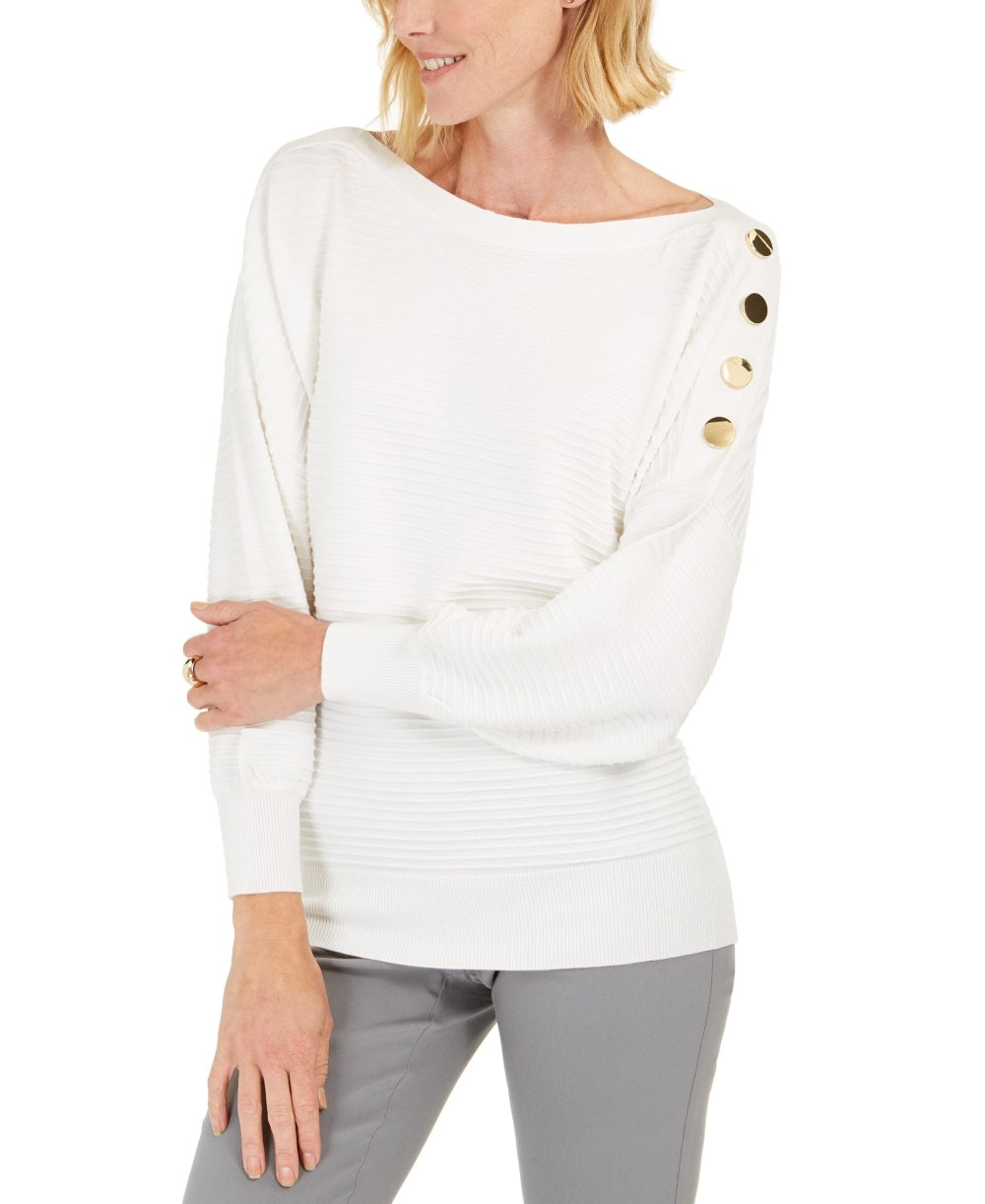 JM Collection Women's Button Sleeve Sweater White Size Small