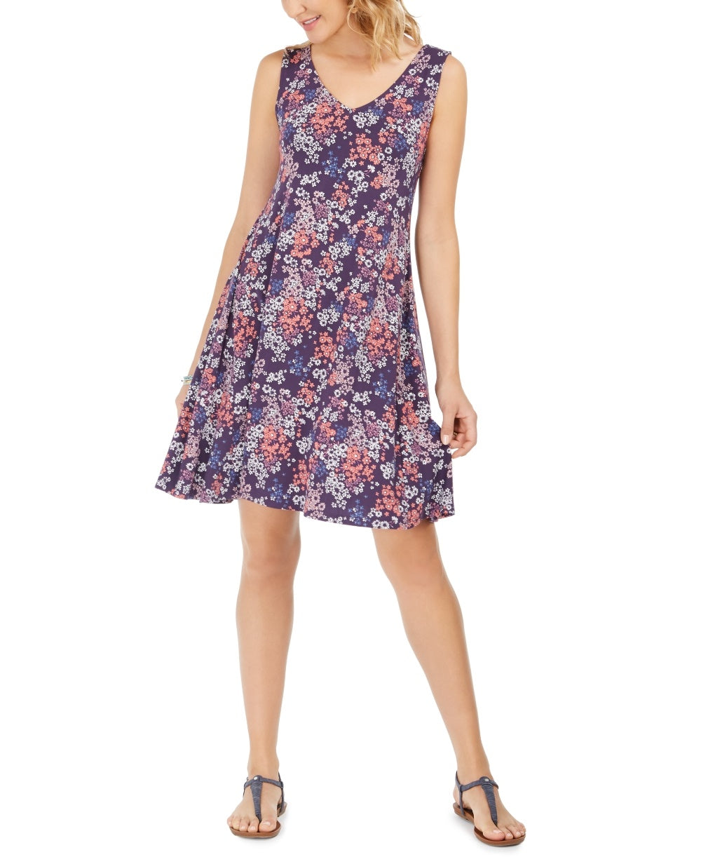Style & Co Women's Sleeveless Printed Strappy-Back Dress Purple Size Small