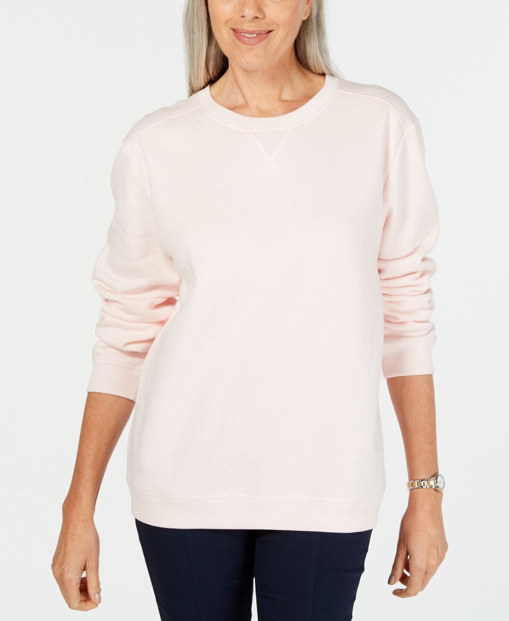 Karen Scott Women's Sport Long Sleeve Crewneck Sweatshirt Pink Size Medium
