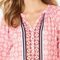 Charter Club Women's Printed Split Neck 3/4 Sleeve Top Pink Size Large