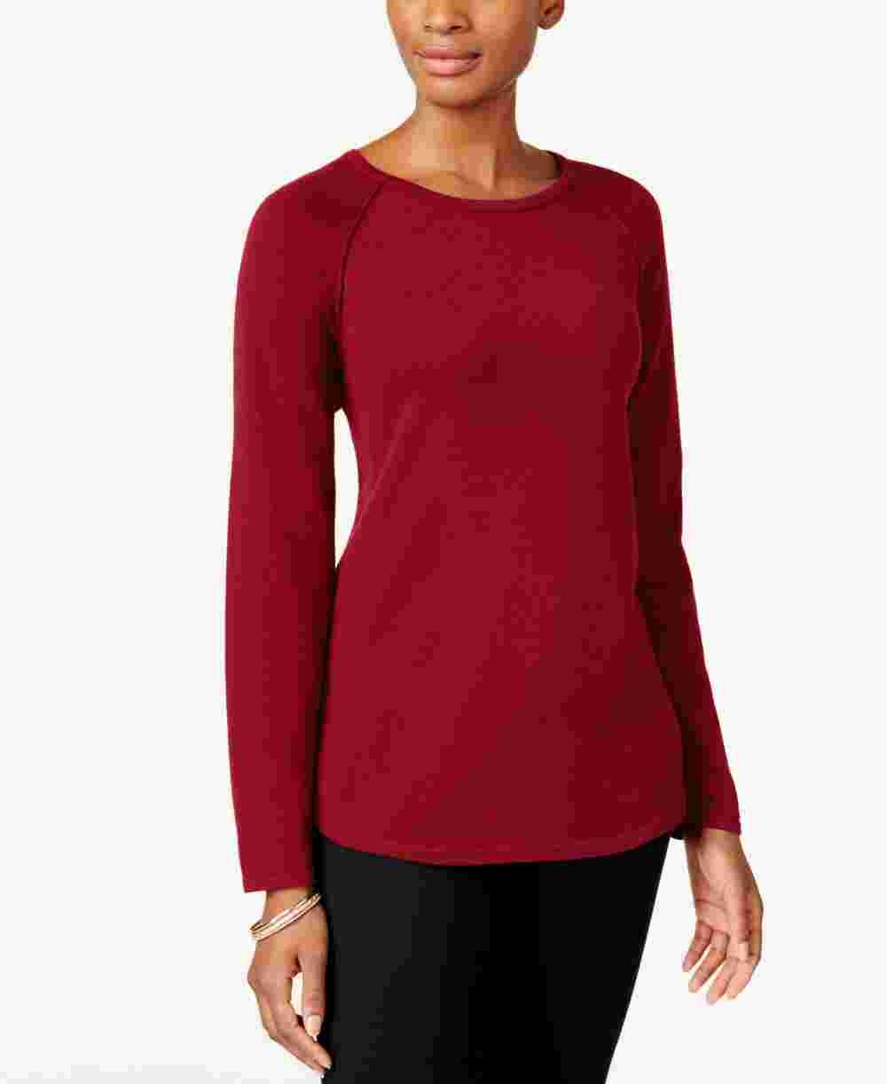 Karen Scott Women's Red Solid Long Sleeve Jewel Neck Blouse Top Red Size X-Small