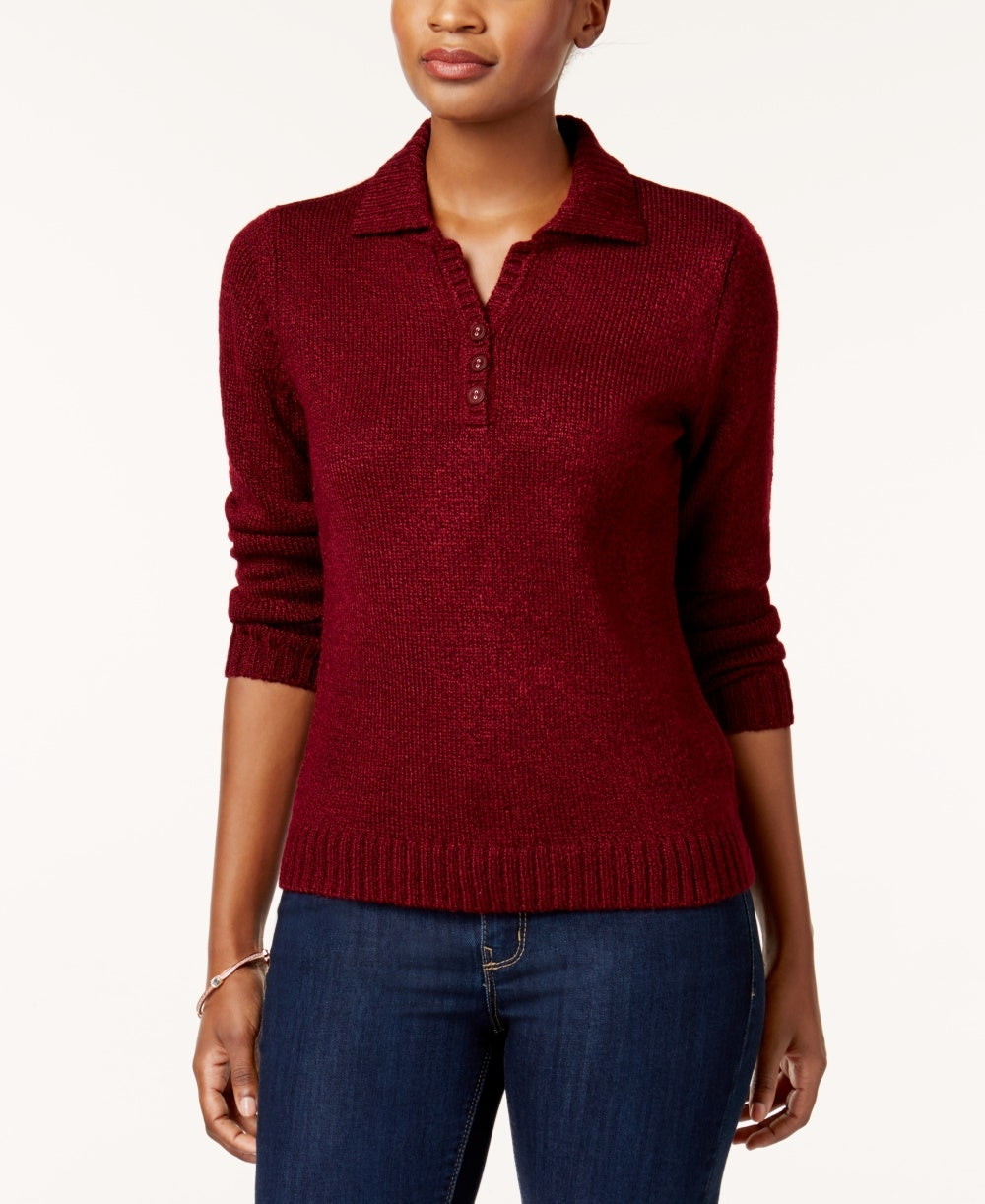 Karen Scott Women's Marled Button Sweater Medium Red Size Large
