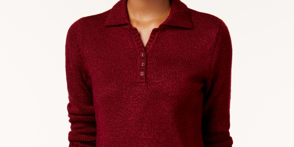 Karen Scott Women's Marled Button Sweater Medium Red Size Large