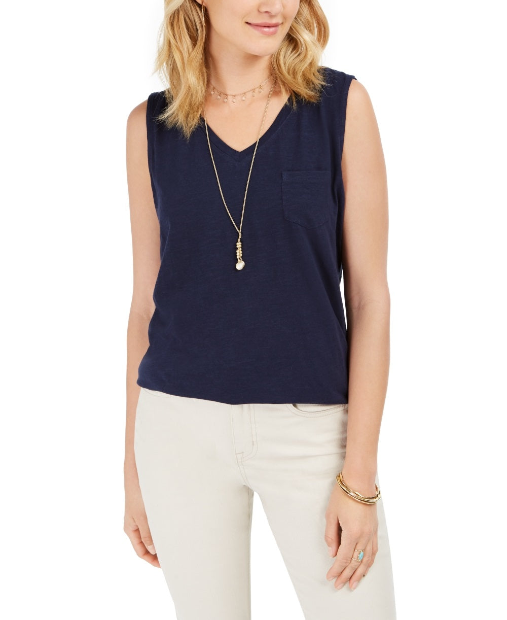 Style & Co Women's Cotton V Neck Tank Top Blue Size X-Large