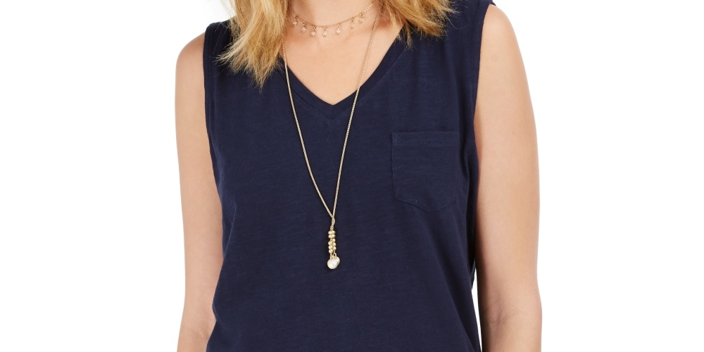 Style & Co Women's Cotton V Neck Tank Top Blue Size X-Large