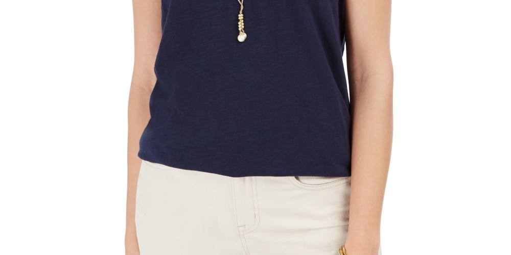 Style & Co Women's Cotton V Neck Tank Top Blue Size X-Large