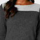 Karen Scott Women's Textured Color Block 3/4 Sleeve Jewel Neck Top Gray Size X-Small
