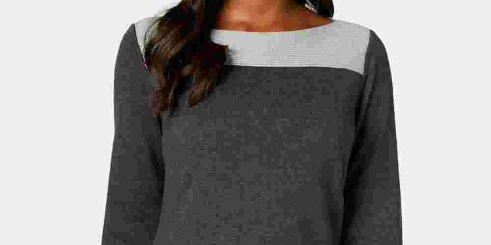 Karen Scott Women's Textured Color Block 3/4 Sleeve Jewel Neck Top Gray Size X-Small