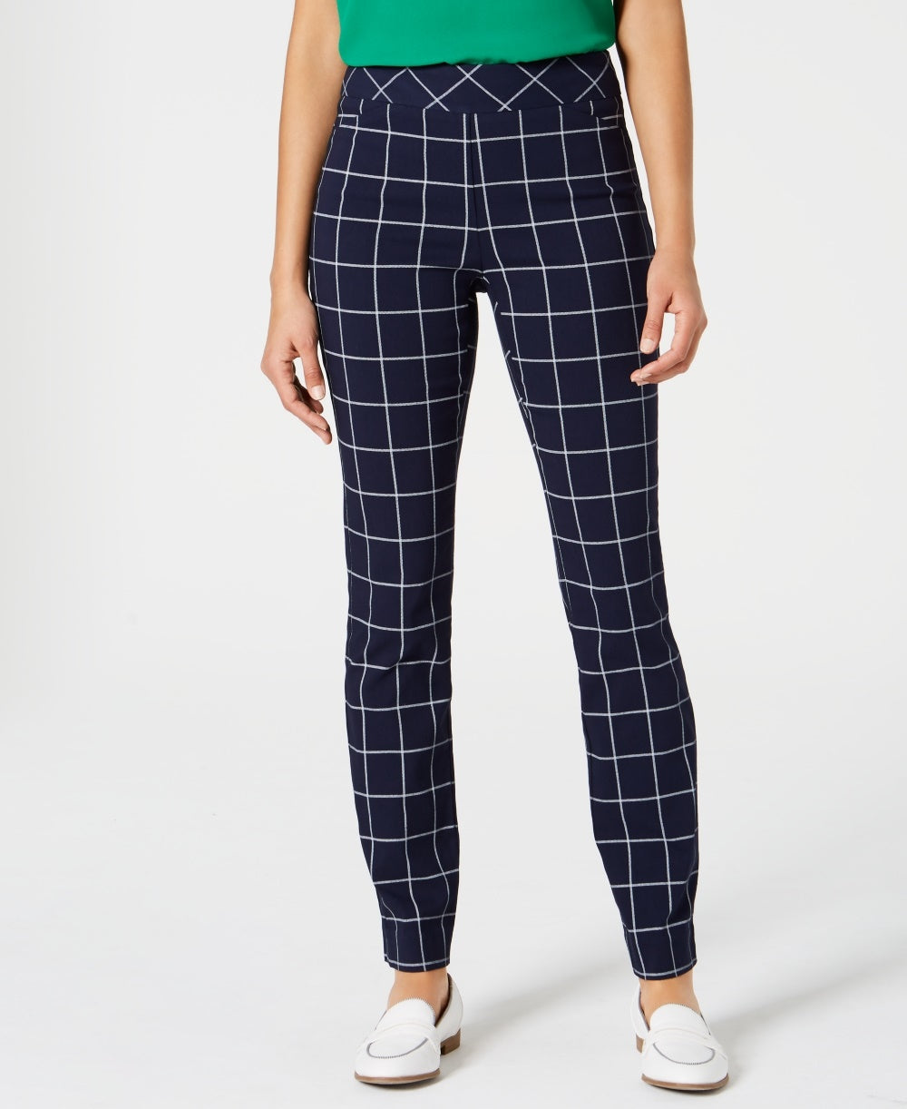 Charter Club Women's Petite Windowpane Plaid Pants Blue Size 6 P