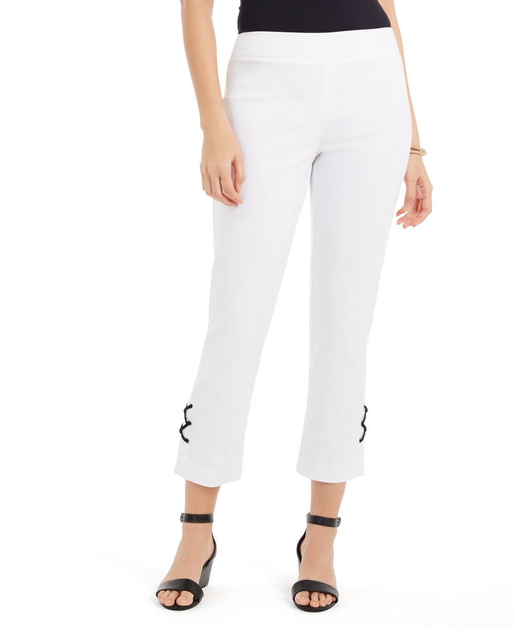 JM Collection Women's Lace Up Tummy Control Ankle Pants White Size Large