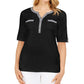 Karen Scott Women's Gingham-Trim Henley Top Black Size Small