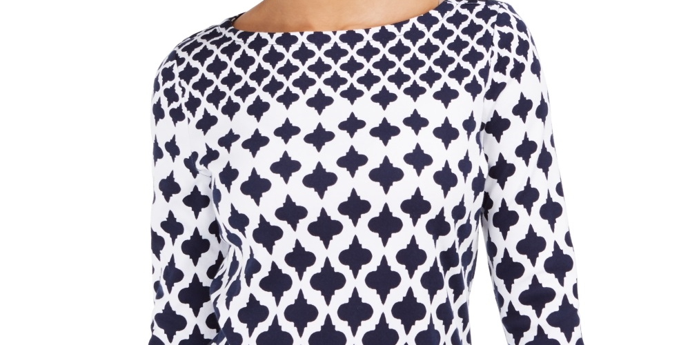 Charter Club Women's Cotton Printed Top Blue Size Petite Small