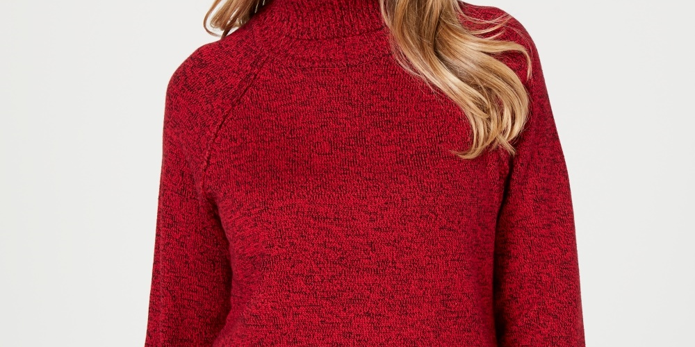 Karen Scott Women's Petite Cotton Turtleneck Sweater Bright Red Size Petite