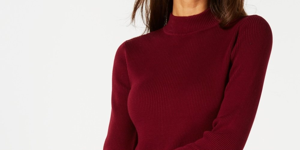 Karen Scott Women's Cotton Ribbed Mock Neck Sweater Wine Size PM