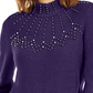 Alfani Women's Petite Mock-Neck Embellished Sweater Purple Size PL