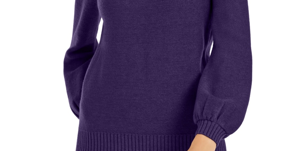 Alfani Women's Petite Mock-Neck Embellished Sweater Purple Size PL