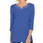 Karen Scott Women's Cotton Studded Split Neck Top  Blue Size Small