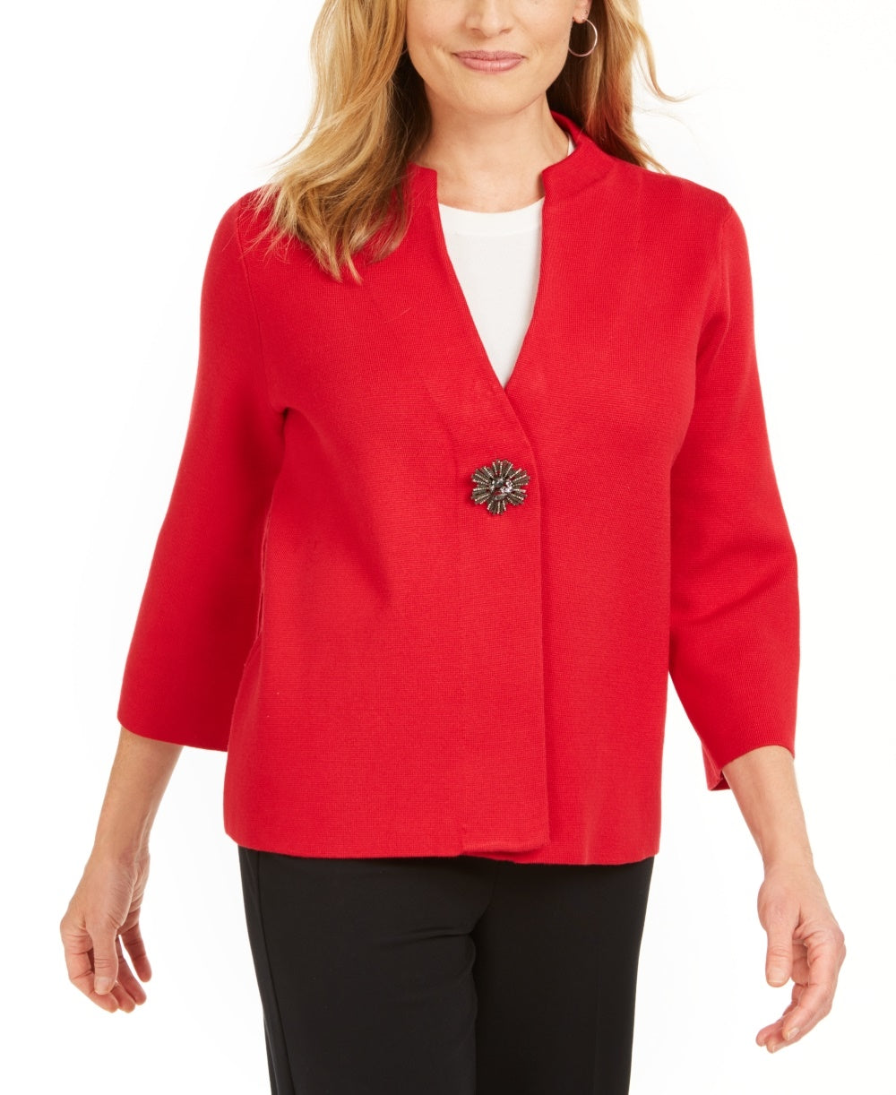 JM Collection Women's Holiday Party Brooch Cardigan Red Size Large