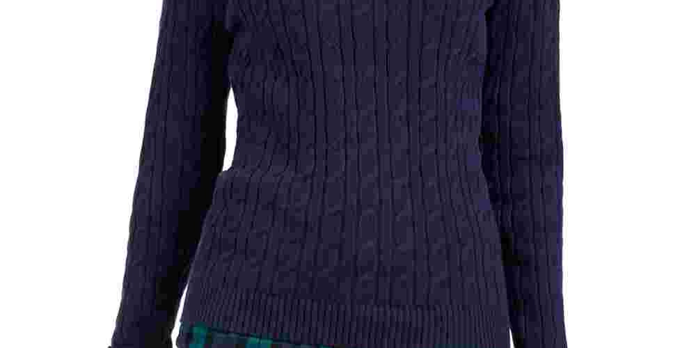Charter Club Women's Textured Embellished Patterned Long Sleeve Jewel Neck Sweater Blue Size X-Small