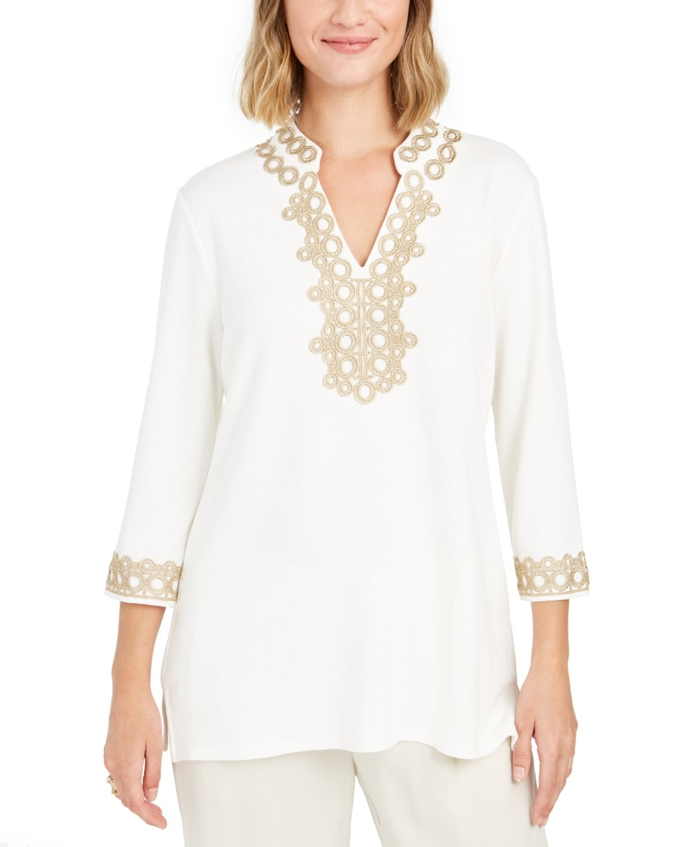 Charter Club Women's Lace-Trim Tunic Top White Size X-Small