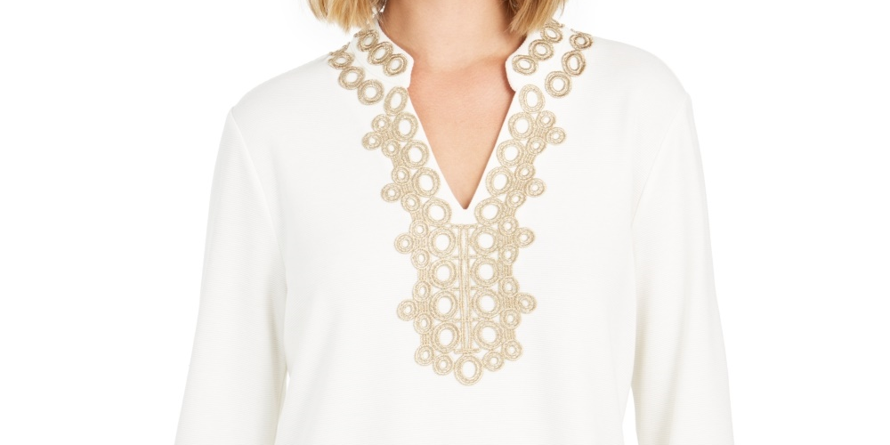 Charter Club Women's Lace-Trim Tunic Top White Size X-Small