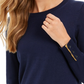 Charter Club Women's Merino Wool Button-Cuff Crewneck Sweater Blue Size Medium