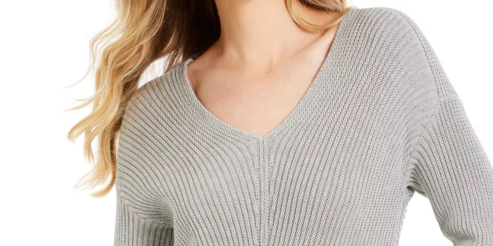 Charter Club Women's Textured Solid Long Sleeve V Neck T-Shirt Sweater Blue Size X Small
