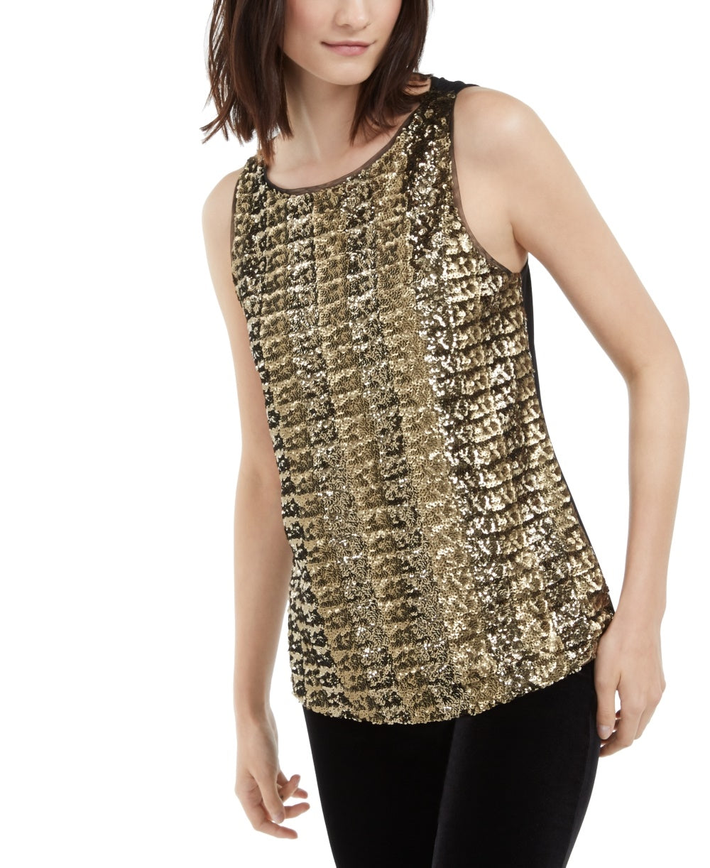 INC International Concepts Women's Sequined Tank Top Gold Size Petite Medium