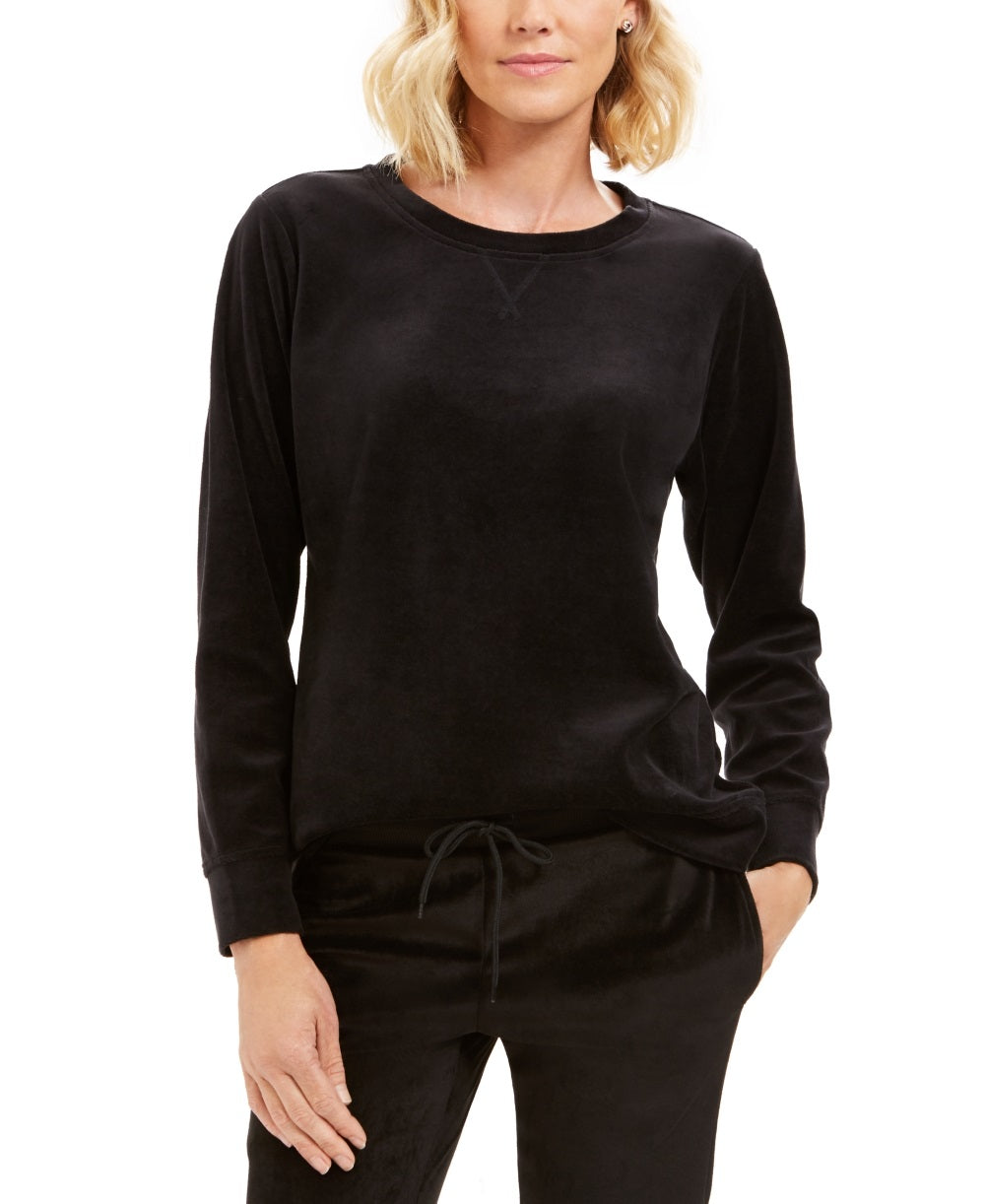 Karen Scott Women's Sport Velour Sweatshirt Black Size X-Small