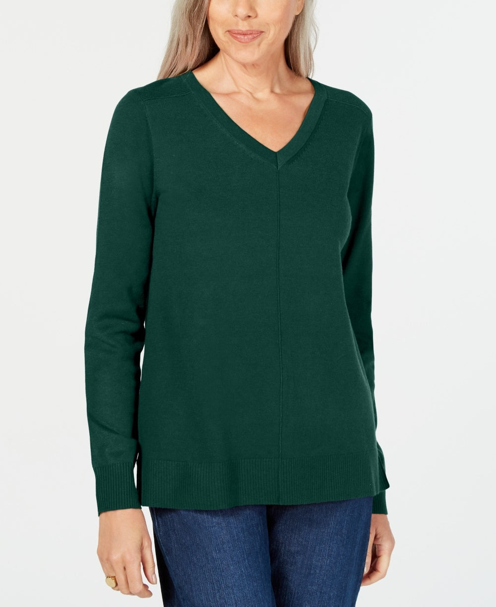 Karen Scott Women's V Neck Pullover Sweater Green Size Large